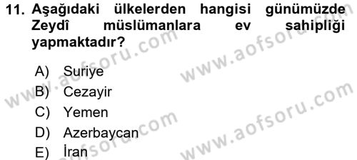 İslam Mezhepleri Tarihi Dersi 2015 - 2016 Yılı Tek Ders Sınav Soruları 11. Soru