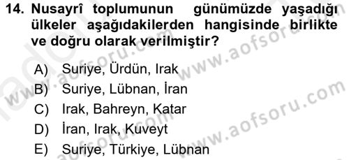 İslam Mezhepleri Tarihi Dersi 2015 - 2016 Yılı Tek Ders Sınav Soruları 14. Soru