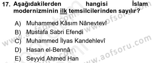 İslam Mezhepleri Tarihi Dersi 2015 - 2016 Yılı Tek Ders Sınav Soruları 17. Soru