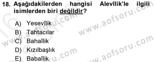 İslam Mezhepleri Tarihi Dersi 2015 - 2016 Yılı Tek Ders Sınav Soruları 18. Soru