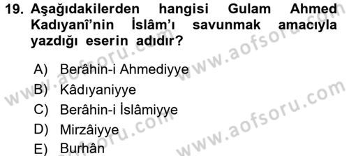 İslam Mezhepleri Tarihi Dersi 2015 - 2016 Yılı Tek Ders Sınav Soruları 19. Soru
