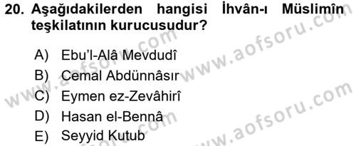 İslam Mezhepleri Tarihi Dersi 2015 - 2016 Yılı Tek Ders Sınav Soruları 20. Soru