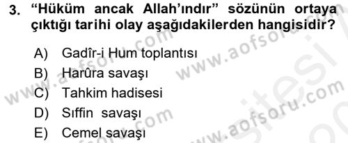 İslam Mezhepleri Tarihi Dersi 2015 - 2016 Yılı Tek Ders Sınav Soruları 3. Soru
