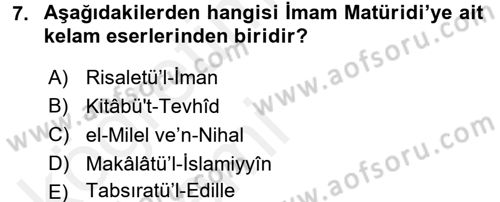 İslam Mezhepleri Tarihi Dersi 2015 - 2016 Yılı Tek Ders Sınav Soruları 7. Soru