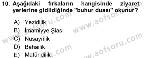 İslam Mezhepleri Tarihi Dersi 2016 - 2017 Yılı 3 Ders Sınav Soruları 10. Soru