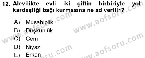 İslam Mezhepleri Tarihi Dersi 2016 - 2017 Yılı 3 Ders Sınav Soruları 12. Soru