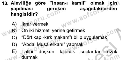 İslam Mezhepleri Tarihi Dersi 2016 - 2017 Yılı 3 Ders Sınav Soruları 13. Soru