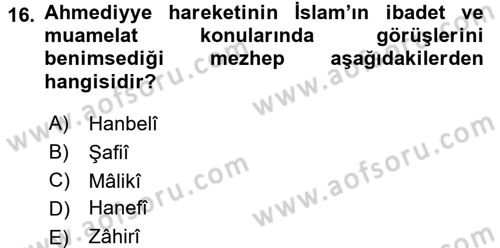 İslam Mezhepleri Tarihi Dersi 2016 - 2017 Yılı 3 Ders Sınav Soruları 16. Soru
