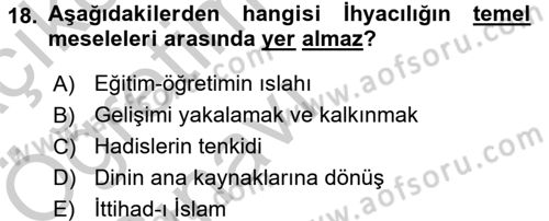 İslam Mezhepleri Tarihi Dersi 2016 - 2017 Yılı 3 Ders Sınav Soruları 18. Soru