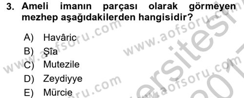 İslam Mezhepleri Tarihi Dersi 2016 - 2017 Yılı 3 Ders Sınav Soruları 3. Soru