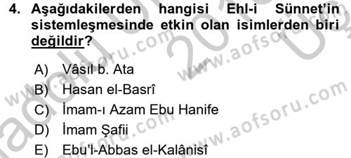 İslam Mezhepleri Tarihi Dersi 2016 - 2017 Yılı 3 Ders Sınav Soruları 4. Soru