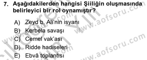 İslam Mezhepleri Tarihi Dersi 2016 - 2017 Yılı 3 Ders Sınav Soruları 7. Soru