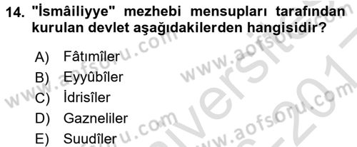 İslam Mezhepleri Tarihi Dersi Ara Sınavı Deneme Sınav Soruları 14. Soru