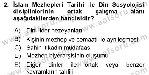 İslam Mezhepleri Tarihi Dersi Ara Sınavı Deneme Sınav Soruları 2. Soru