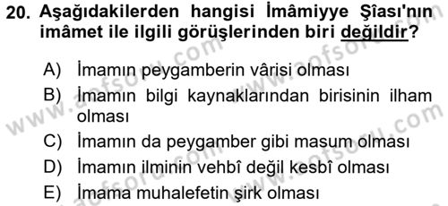 İslam Mezhepleri Tarihi Dersi Ara Sınavı Deneme Sınav Soruları 20. Soru