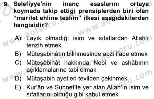 İslam Mezhepleri Tarihi Dersi Ara Sınavı Deneme Sınav Soruları 9. Soru