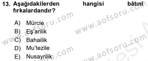 İslam Mezhepleri Tarihi Dersi 2016 - 2017 Yılı (Final) Dönem Sonu Sınav Soruları 13. Soru