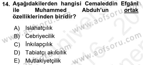 İslam Mezhepleri Tarihi Dersi 2016 - 2017 Yılı (Final) Dönem Sonu Sınav Soruları 14. Soru