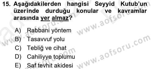 İslam Mezhepleri Tarihi Dersi 2016 - 2017 Yılı (Final) Dönem Sonu Sınav Soruları 15. Soru