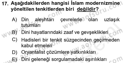 İslam Mezhepleri Tarihi Dersi 2016 - 2017 Yılı (Final) Dönem Sonu Sınav Soruları 17. Soru