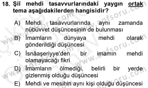 İslam Mezhepleri Tarihi Dersi 2016 - 2017 Yılı (Final) Dönem Sonu Sınav Soruları 18. Soru