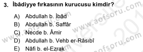 İslam Mezhepleri Tarihi Dersi 2016 - 2017 Yılı (Final) Dönem Sonu Sınav Soruları 3. Soru