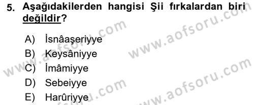 İslam Mezhepleri Tarihi Dersi 2016 - 2017 Yılı (Final) Dönem Sonu Sınav Soruları 5. Soru