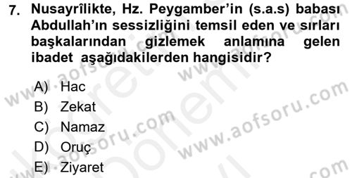 İslam Mezhepleri Tarihi Dersi 2016 - 2017 Yılı (Final) Dönem Sonu Sınav Soruları 7. Soru