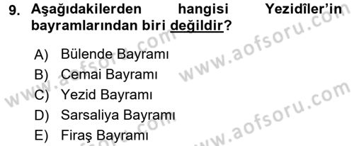 İslam Mezhepleri Tarihi Dersi 2016 - 2017 Yılı (Final) Dönem Sonu Sınav Soruları 9. Soru