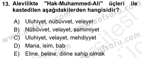 İslam Mezhepleri Tarihi Dersi 2017 - 2018 Yılı 3 Ders Sınav Soruları 13. Soru