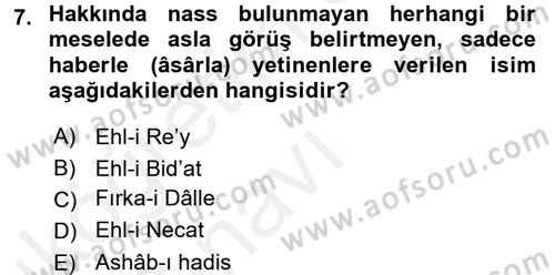 İslam Mezhepleri Tarihi Dersi 2017 - 2018 Yılı 3 Ders Sınav Soruları 7. Soru