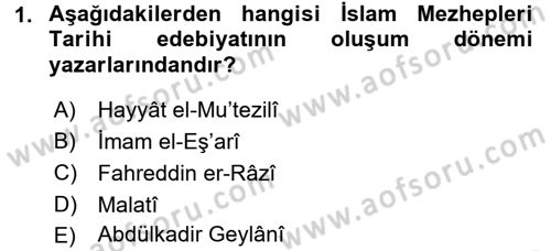 İslam Mezhepleri Tarihi Dersi 2017 - 2018 Yılı (Vize) Ara Sınav Soruları 1. Soru