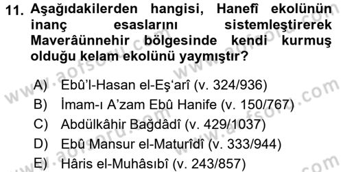 İslam Mezhepleri Tarihi Dersi 2017 - 2018 Yılı (Vize) Ara Sınav Soruları 11. Soru