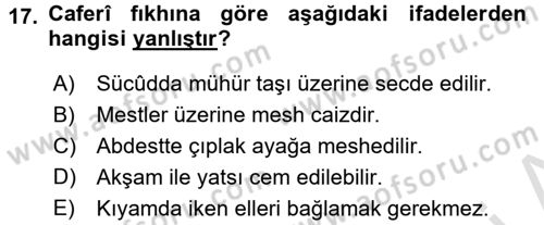 İslam Mezhepleri Tarihi Dersi 2017 - 2018 Yılı (Vize) Ara Sınav Soruları 17. Soru