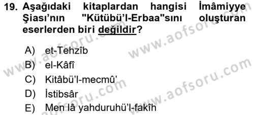 İslam Mezhepleri Tarihi Dersi 2017 - 2018 Yılı (Vize) Ara Sınav Soruları 19. Soru