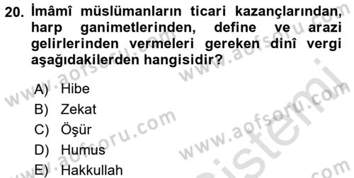 İslam Mezhepleri Tarihi Dersi 2017 - 2018 Yılı (Vize) Ara Sınav Soruları 20. Soru