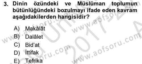 İslam Mezhepleri Tarihi Dersi 2017 - 2018 Yılı (Vize) Ara Sınav Soruları 3. Soru