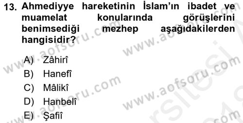 İslam Mezhepleri Tarihi Dersi 2017 - 2018 Yılı (Final) Dönem Sonu Sınav Soruları 13. Soru