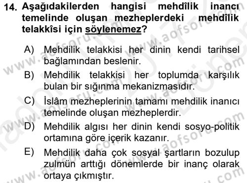 İslam Mezhepleri Tarihi Dersi 2017 - 2018 Yılı (Final) Dönem Sonu Sınav Soruları 14. Soru