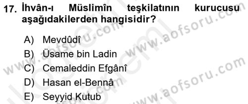 İslam Mezhepleri Tarihi Dersi 2017 - 2018 Yılı (Final) Dönem Sonu Sınav Soruları 17. Soru