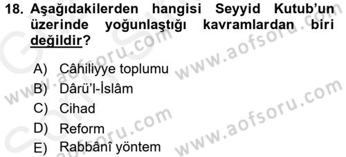 İslam Mezhepleri Tarihi Dersi 2017 - 2018 Yılı (Final) Dönem Sonu Sınav Soruları 18. Soru