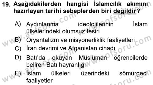 İslam Mezhepleri Tarihi Dersi 2017 - 2018 Yılı (Final) Dönem Sonu Sınav Soruları 19. Soru