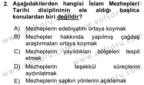 İslam Mezhepleri Tarihi Dersi 2017 - 2018 Yılı (Final) Dönem Sonu Sınav Soruları 2. Soru