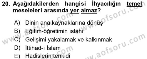 İslam Mezhepleri Tarihi Dersi 2017 - 2018 Yılı (Final) Dönem Sonu Sınav Soruları 20. Soru
