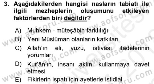 İslam Mezhepleri Tarihi Dersi 2017 - 2018 Yılı (Final) Dönem Sonu Sınav Soruları 3. Soru