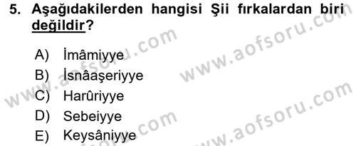 İslam Mezhepleri Tarihi Dersi 2017 - 2018 Yılı (Final) Dönem Sonu Sınav Soruları 5. Soru
