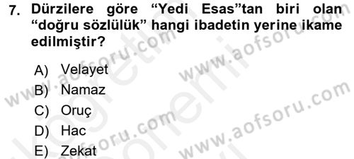 İslam Mezhepleri Tarihi Dersi 2017 - 2018 Yılı (Final) Dönem Sonu Sınav Soruları 7. Soru