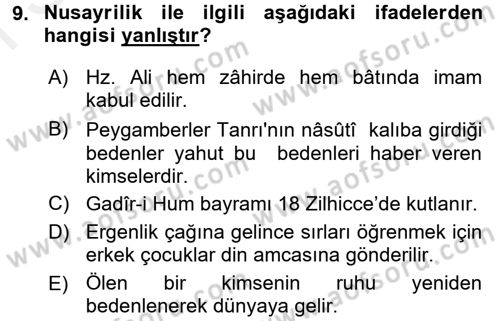 İslam Mezhepleri Tarihi Dersi 2017 - 2018 Yılı (Final) Dönem Sonu Sınav Soruları 9. Soru