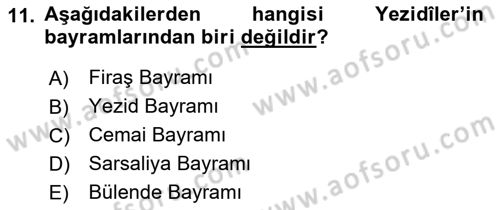 İslam Mezhepleri Tarihi Dersi 2018 - 2019 Yılı 3 Ders Sınav Soruları 11. Soru