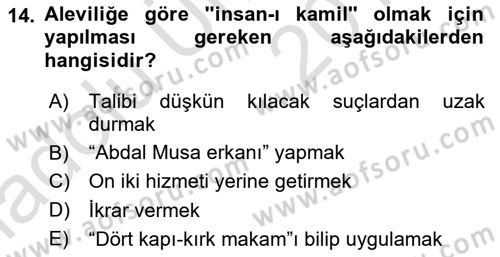 İslam Mezhepleri Tarihi Dersi 2018 - 2019 Yılı 3 Ders Sınav Soruları 14. Soru